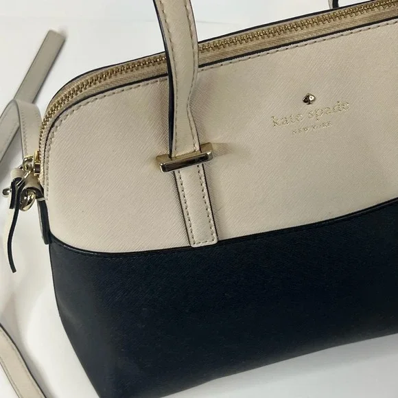 Kate Spade Satchel Handbag Two Tone Black Cream Leather Gold Hardware‎ Crossbody - Picture 5 of 13